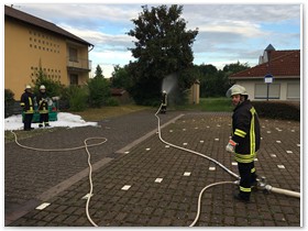 fllt mit zu lschendem Fahrzeug und Schutz des Gebudes vor Entzndung